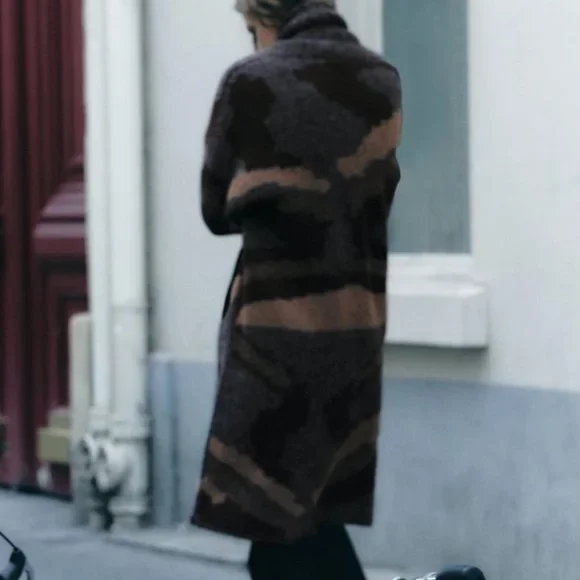 ZARA Oversized Jacquard Long Knit Coat(Multicolor, US S, M, L/EUR S, M, L) - Picture 4 of 11